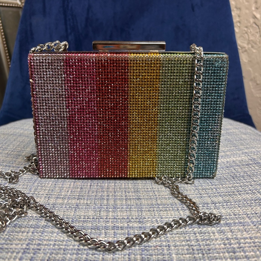 Zara Multicolor Rhinestone Clutch with Chain